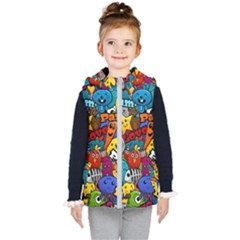 Graffiti Characters Seamless Pattern Kids  Hooded Puffer Vest by Amaryn4rt