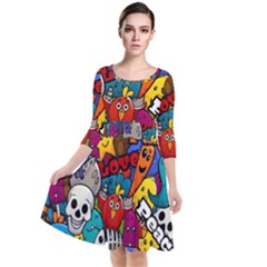 Graffiti Characters Seamless Pattern Quarter Sleeve Waist Band Dress by Amaryn4rt