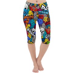 Graffiti Characters Seamless Pattern Lightweight Velour Cropped Yoga Leggings by Amaryn4rt