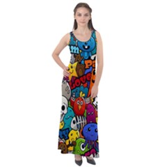 Graffiti Characters Seamless Pattern Sleeveless Velour Maxi Dress