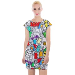 Graffit Characters Seamless Pattern Art Cap Sleeve Bodycon Dress by Amaryn4rt