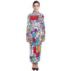 Graffit Characters Seamless Pattern Art Turtleneck Maxi Dress by Amaryn4rt