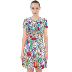 Graffit Characters Seamless Pattern Art Adorable In Chiffon Dress by Amaryn4rt