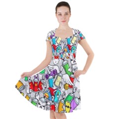 Graffit Characters Seamless Pattern Art Cap Sleeve Midi Dress by Amaryn4rt