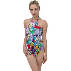 Graffit Characters Seamless Pattern Art Go With The Flow One Piece Swimsuit by Amaryn4rt