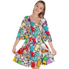 Graffit Characters Seamless Pattern Art Velour Kimono Dress by Amaryn4rt