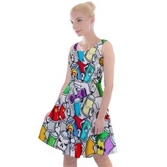 Graffit Characters Seamless Pattern Art Knee Length Skater Dress by Amaryn4rt