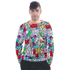 Graffit Characters Seamless Pattern Art Men s Long Sleeve Raglan Tee