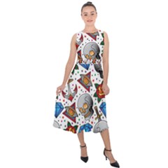 Full Color Flash Tattoo Patterns Midi Tie-back Chiffon Dress by Amaryn4rt