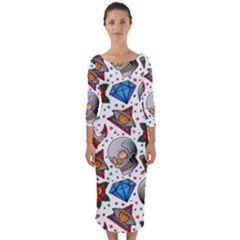 Full Color Flash Tattoo Patterns Quarter Sleeve Midi Bodycon Dress by Amaryn4rt