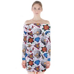 Full Color Flash Tattoo Patterns Long Sleeve Off Shoulder Dress by Amaryn4rt