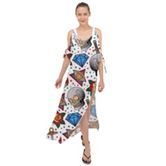 Full Color Flash Tattoo Patterns Maxi Chiffon Cover Up Dress by Amaryn4rt