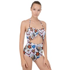 Full Color Flash Tattoo Patterns Scallop Top Cut Out Swimsuit by Amaryn4rt