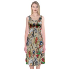 Tattoo Pattern Midi Sleeveless Dress by Amaryn4rt