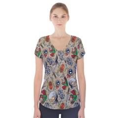 Tattoo Pattern Short Sleeve Front Detail Top by Amaryn4rt