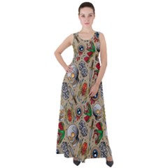 Tattoo Pattern Empire Waist Velour Maxi Dress