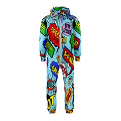 Comic Bubbles Seamless Pattern Hooded Jumpsuit (kids)