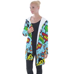 Comic Bubbles Seamless Pattern Longline Hooded Cardigan by Amaryn4rt