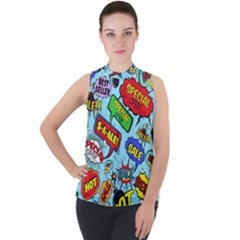 Comic Bubbles Seamless Pattern Mock Neck Chiffon Sleeveless Top by Amaryn4rt