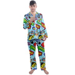 Comic Bubbles Seamless Pattern Men s Long Sleeve Satin Pyjamas Set by Amaryn4rt