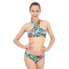 Comic Bubbles Seamless Pattern High Neck Bikini Set by Amaryn4rt