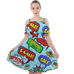 Comic Bubbles Seamless Pattern Cut Out Shoulders Chiffon Dress