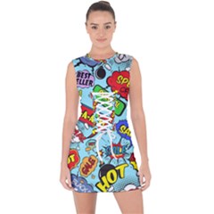 Comic Bubbles Seamless Pattern Lace Up Front Bodycon Dress by Amaryn4rt