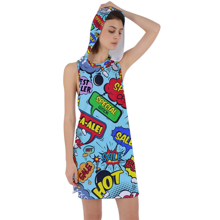 Comic Bubbles Seamless Pattern Racer Back Hoodie Dress