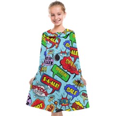 Comic Bubbles Seamless Pattern Kids  Midi Sailor Dress