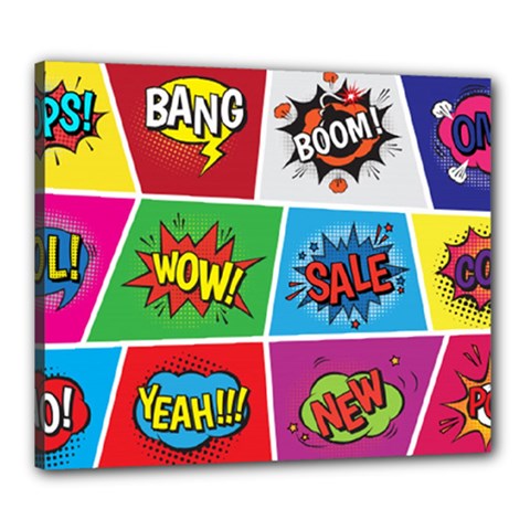 Pop Art Comic Vector Speech Cartoon Bubbles Popart Style With Humor Text Boom Bang Bubbling Expressi Canvas 24  X 20  (stretched) by Amaryn4rt