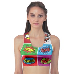 Pop Art Comic Vector Speech Cartoon Bubbles Popart Style With Humor Text Boom Bang Bubbling Expressi Sports Bra by Amaryn4rt