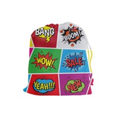 Pop Art Comic Vector Speech Cartoon Bubbles Popart Style With Humor Text Boom Bang Bubbling Expressi Drawstring Pouch (large) by Amaryn4rt