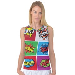 Pop Art Comic Vector Speech Cartoon Bubbles Popart Style With Humor Text Boom Bang Bubbling Expressi Women s Basketball Tank Top by Amaryn4rt