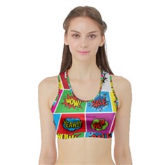 Pop Art Comic Vector Speech Cartoon Bubbles Popart Style With Humor Text Boom Bang Bubbling Expressi Sports Bra With Border by Amaryn4rt