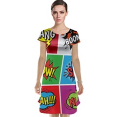 Pop Art Comic Vector Speech Cartoon Bubbles Popart Style With Humor Text Boom Bang Bubbling Expressi Cap Sleeve Nightdress by Amaryn4rt