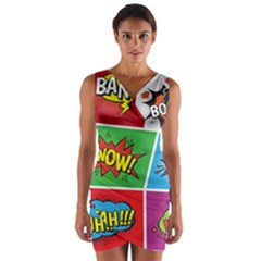 Pop Art Comic Vector Speech Cartoon Bubbles Popart Style With Humor Text Boom Bang Bubbling Expressi Wrap Front Bodycon Dress by Amaryn4rt