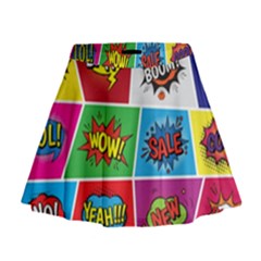 Pop Art Comic Vector Speech Cartoon Bubbles Popart Style With Humor Text Boom Bang Bubbling Expressi Mini Flare Skirt by Amaryn4rt