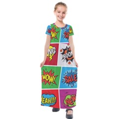 Pop Art Comic Vector Speech Cartoon Bubbles Popart Style With Humor Text Boom Bang Bubbling Expressi Kids  Short Sleeve Maxi Dress by Amaryn4rt