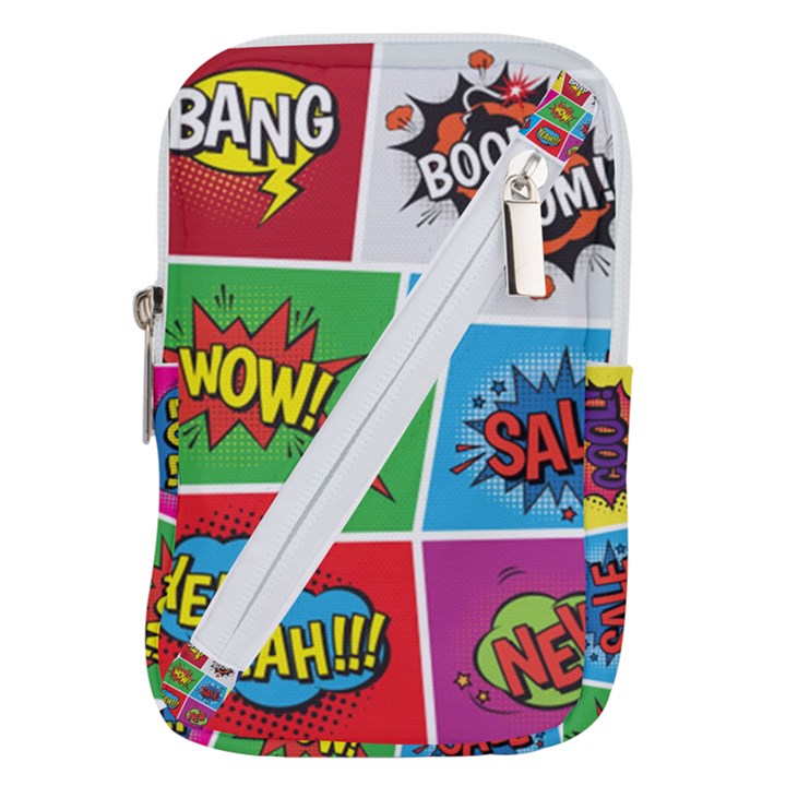 Pop Art Comic Vector Speech Cartoon Bubbles Popart Style With Humor Text Boom Bang Bubbling Expressi Belt Pouch Bag (Small)