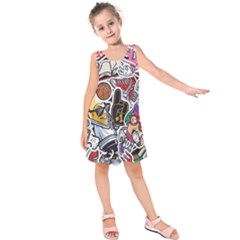 Vintage College Colorful Seamless Pattern Kids  Sleeveless Dress by Amaryn4rt