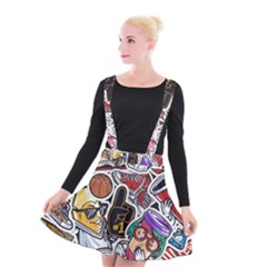 Vintage College Colorful Seamless Pattern Suspender Skater Skirt by Amaryn4rt