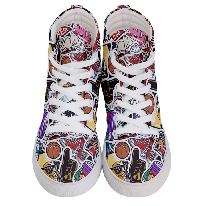 Vintage College Colorful Seamless Pattern Women s Hi-Top Skate Sneakers