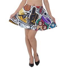 Vintage College Colorful Seamless Pattern Velvet Skater Skirt