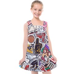 Vintage College Colorful Seamless Pattern Kids  Cross Back Dress by Amaryn4rt