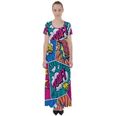 Comic Colorful Seamless Pattern High Waist Short Sleeve Maxi Dress by Amaryn4rt