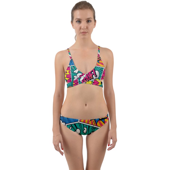 Comic Colorful Seamless Pattern Wrap Around Bikini Set