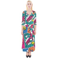 Comic Colorful Seamless Pattern Quarter Sleeve Wrap Maxi Dress by Amaryn4rt