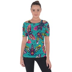 Vintage Colorful Insects Seamless Pattern Shoulder Cut Out Short Sleeve Top by Amaryn4rt