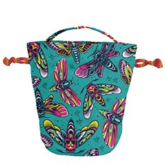 Vintage Colorful Insects Seamless Pattern Drawstring Bucket Bag by Amaryn4rt