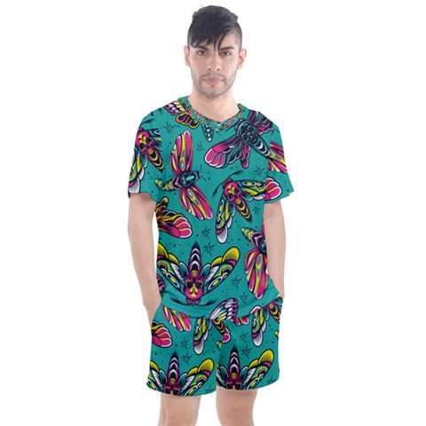 Vintage Colorful Insects Seamless Pattern Men s Mesh Tee And Shorts Set by Amaryn4rt